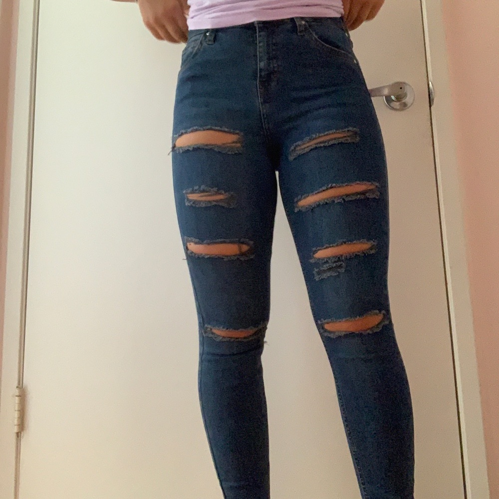 top shop dark wash high waisted jeans - Picture 2 of 4
